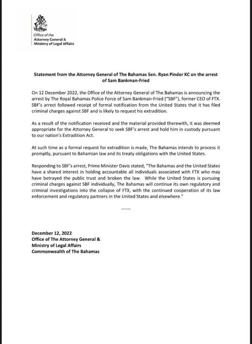 SBF has been arrested and faces impending extradition.

Happy holidays.