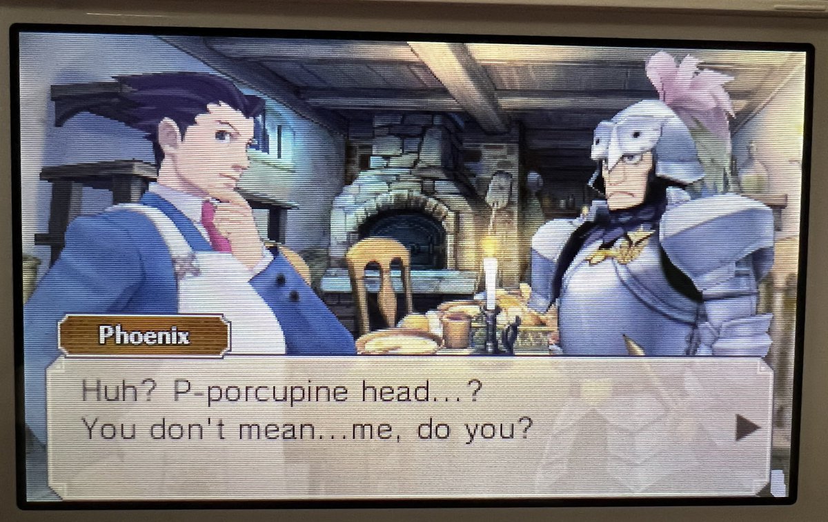 botbot1998's tweet photo. ‘P-Porcupine head…?’ (from November 28)
#レイトン教授vs逆転裁判
#ProfessorLaytonvsAceAttorney #PLvsAA #レイ逆
#成歩堂龍一/#RyuichiNaruhodo #PhoenixWright https://t.co/GOEMpcnoIR