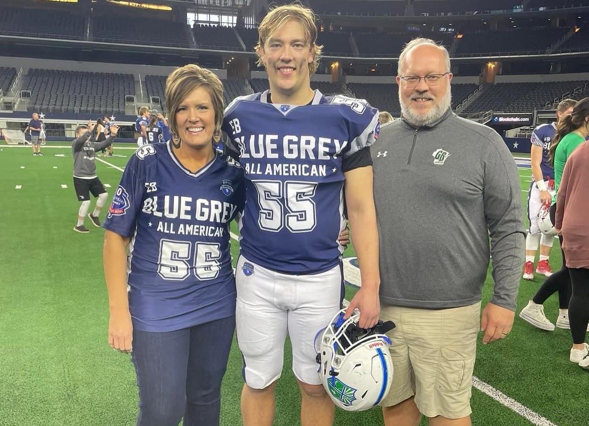 Congrats to <a href="/BlakeOsbahr2023/">Blake Osbahr</a> , senior DL, on being selected for and playing in the Blue-Grey All-American Game at AT&amp;T Stadium in Dallas, TX today! He wore #55 on the East Team🔹 #GoTritons 🔱