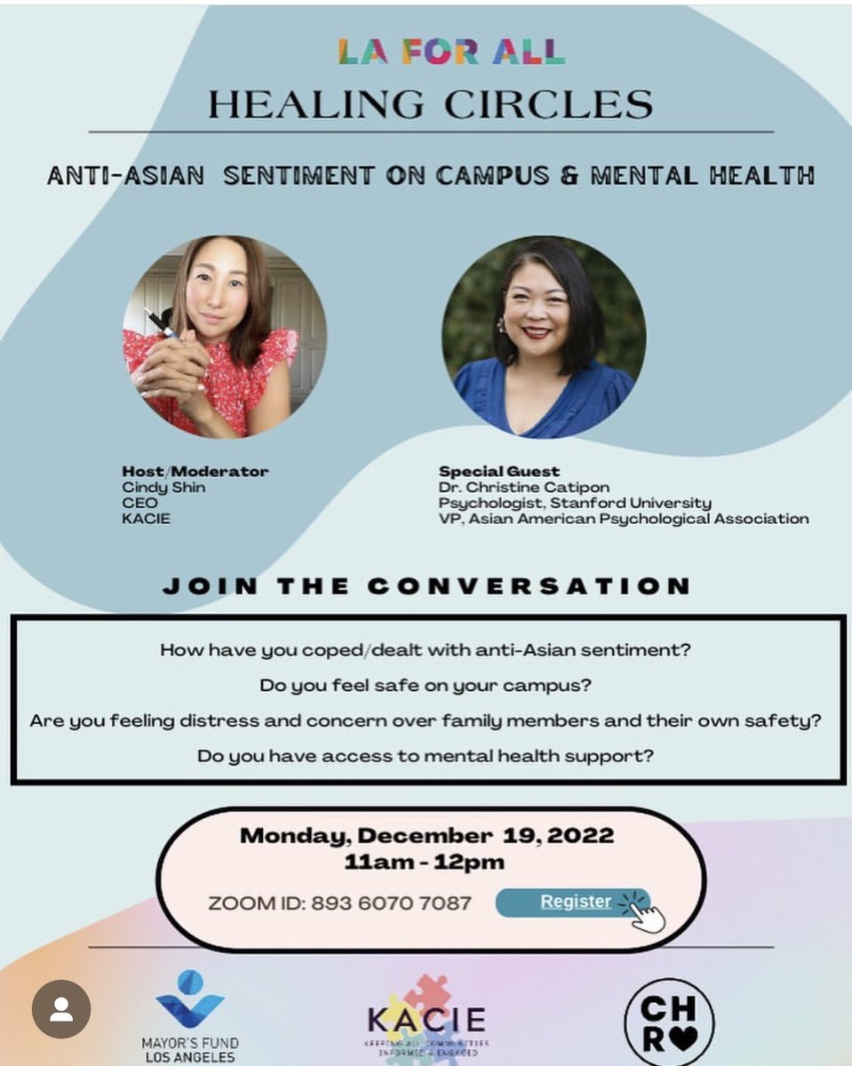 HelenHsuPsyD's tweet image. Listen to my dear friend &amp;amp; @stanford colleague Dr. Catipon @FilAmPsych President elect @AAPAonline - campus life #mentalhealth coping Healing Circles #stopAsianHate