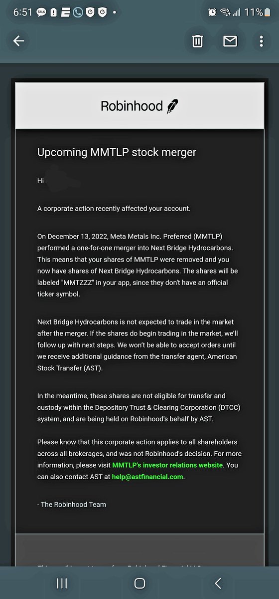 $MMAT $MMTLP #MetaFam Just got an email from Robinhood stating that I will be getting Nextbridge Hydrocarbons.
