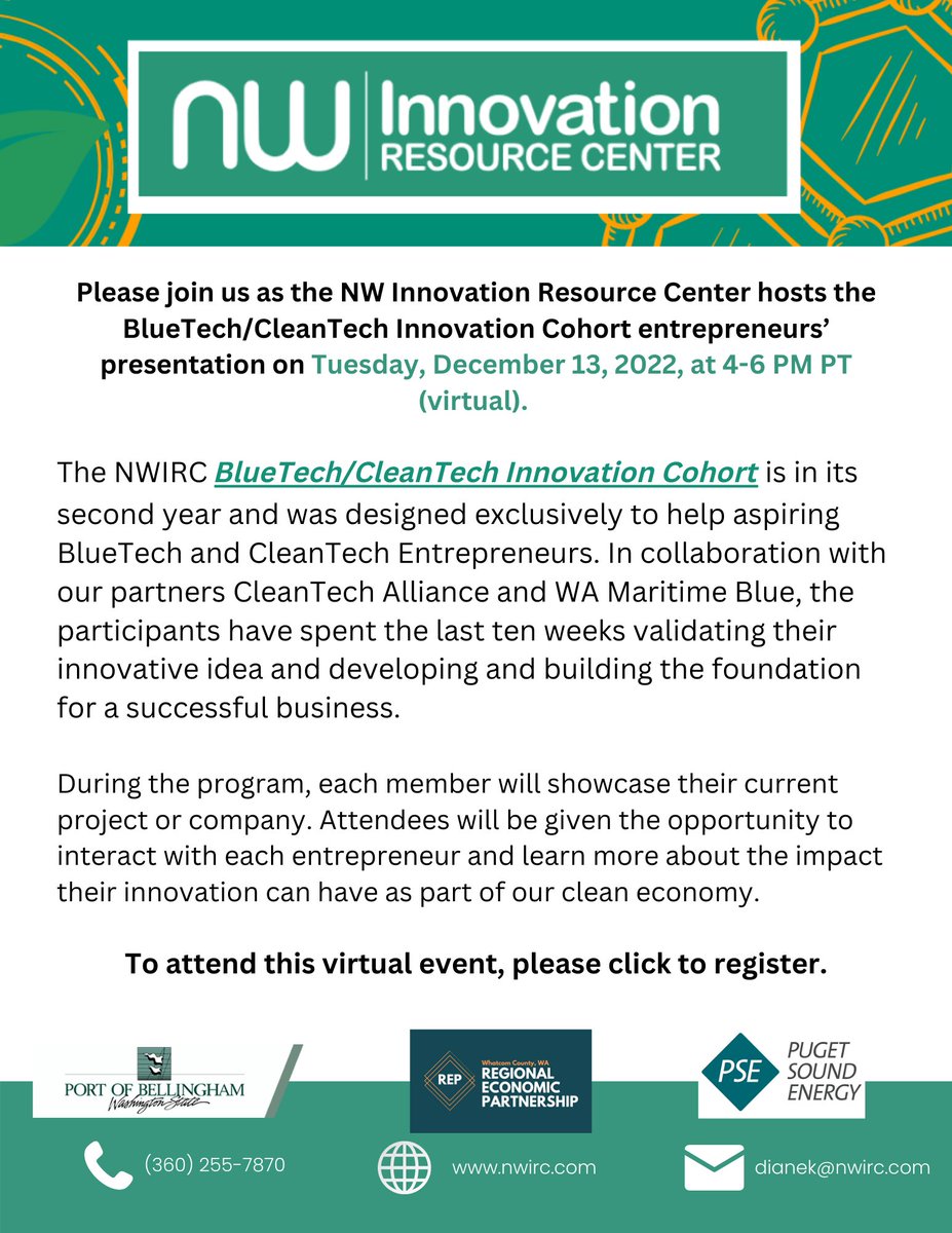 nwirc's tweet photo. Tomorrow is the #bluetech/#cleantech #innovation #cohort presentation and you don't want to miss these fantastic stories of creativity. Read more and register today: https://t.co/TeRxOt5MVC https://t.co/FnGopLDvAh