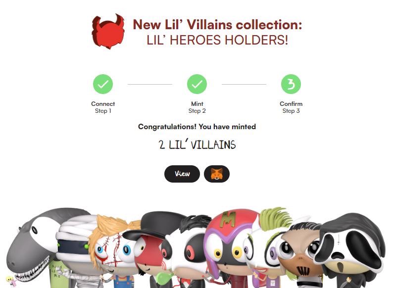 Just minted my 2 lil villains! 😈😈 Can’t wait to see them! Exciting times for all <a href="/LilHeroesNFT/">Lil' Heroes by Edgar Plans</a> holders. 
@plansartstudio