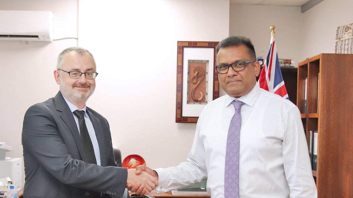 Fiji_MFAET's tweet photo. .@UNDP_Pacific Resident Representative Mr. Levan Bouadze @BouadzeL paid a farewell courtesy call to the Permanent Secretary @fiji_opm and @Fiji_MOFA @Yogesh_JKaran. On behalf of @FijianGovt @Yogesh_JKaran thanked @BouadzeL for his great commitment and service to the #Pacific.🙏 https://t.co/PpykeFRxP3