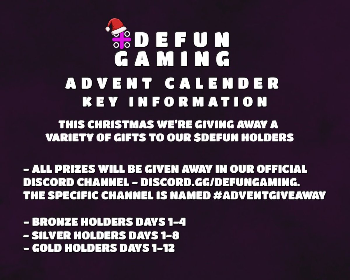 DePokerClub's tweet photo. INTRODUCING - 12 DAYS OF $DEFUN🎅🔥

Every morning up to and including Christmas Day, we’ll announce a gift we’re giving away to our holders, then each night we’ll give it away.

Full details and how to enter in https://t.co/XvXTrCMRxa

Begins tomorrow🎁 https://t.co/I8ch3PMyP4