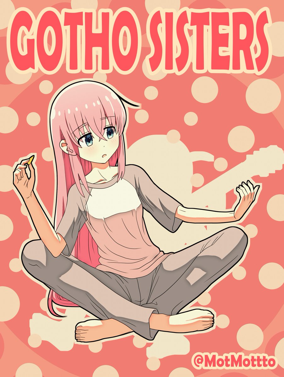 gotou hitori 1girl pink hair long hair solo sitting barefoot blue eyes  illustration images
