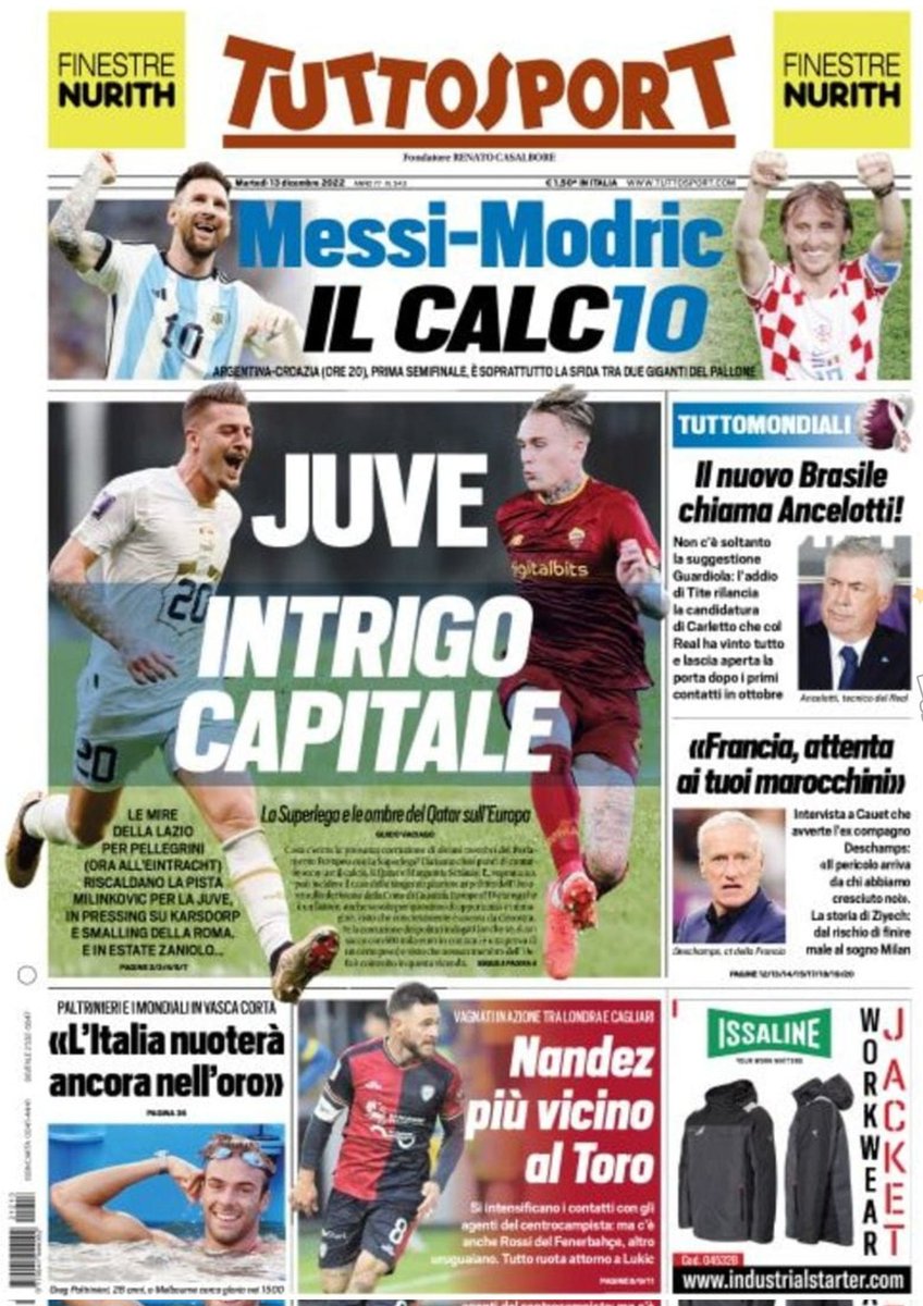 Pueblo_Juve's tweet photo. 🗞 Portada @tuttosport mañana
#JUVE, INTRIGA CAPITAL
La mira de la Lazio por #Pellegrini (ahora en el Eintracht) calienta la pista #MilinkovicSavic para la #Juventus, quien presiona por #Karsdrop y #Smalling de la Roma
Y en verano #Zaniolo
#FIFAWorldCup
#Qatar2022 https://t.co/8kjY3uFpgS