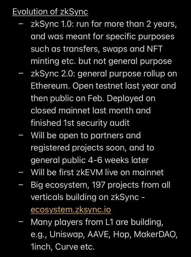 brazenburrit0's tweet photo. #internforaday intern notes from @LongHashVC Multi-Chain Infra Summit
Panel #2: Roll-ups deep dive with @Be1garat from @zksync
- Evolution of zkSync πΉ
- zkEVM landscape π₯
- Layer3/Hyperchains β«
- What comes next for zkSync? π§
And much more https://t.co/BBARTW9yzM