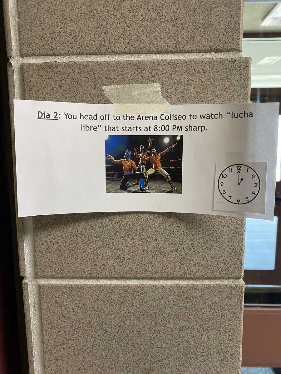 Haley_McL9's tweet photo. Last week - telling time review for Spanish 1. It was a scavenger hunt with an itinerary for a trip to Mexico!! #GetUpAndLearn #AuthenticLearning https://t.co/1xTNUNe8GW