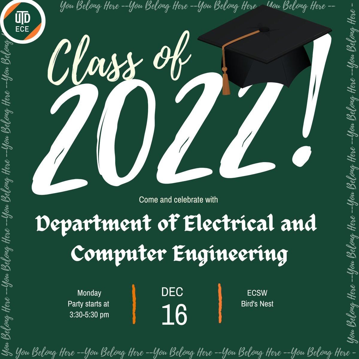 UTD_ECE's tweet photo. Graduation is an exciting time. It marks both an ending and a beginning; it’s warm memories of the past and big dreams for the future.
Come and celebrate Graduation 2022 with Department of Electrical &amp; Computer Engineering
#ECEUTD #youbelonghere #ecegrad22 #utd https://t.co/2UuO9e65ld