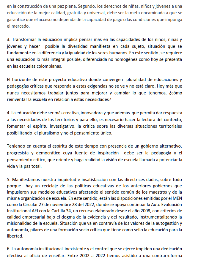 mseeducacion's tweet photo. Carta dirigida al @Mineducacion Dr. @agaviriau  y al Viceministro  Dr. @hbayonar con inquietudes y recomendaciones que surgen desde las distintas mesas regionales de la @mseeducacion Les invitamos a su lectura y difusión. https://t.co/eBE4zcAKmp
