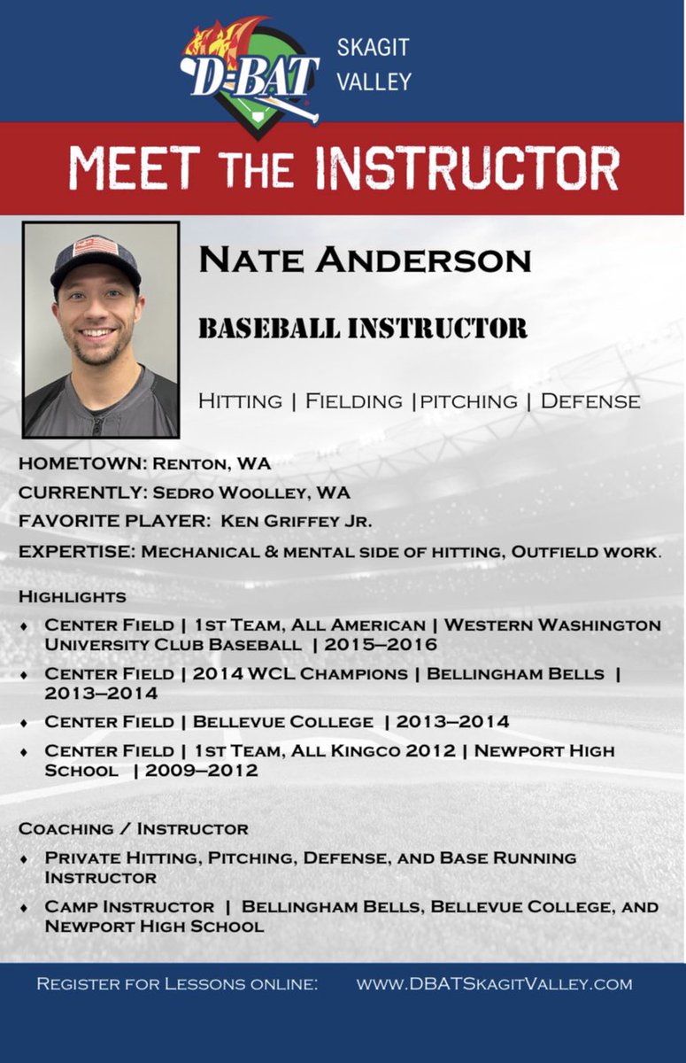Really excited to have <a href="/Courterfield/">BC Baseball</a> alumni Nate Anderson with us!

Nate brings experience and energy to our training staff! 

Register for lessons with Nate online at DBATskagitvalley.com