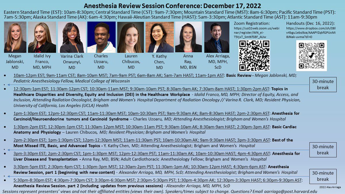 🤗💉 Thrilled for this yr’s Anesthesia Review Session Conf led by @AlexArriagaMD! ⭐️ Excited for our comeback discussion with the amazing @IvyRadOncMD on #HealthcareDisparities #DEI #Mentorship & #Sponsorship in #Anesthesiology 🎯 🔊 Fellow Residents: Join us Dec 17th!