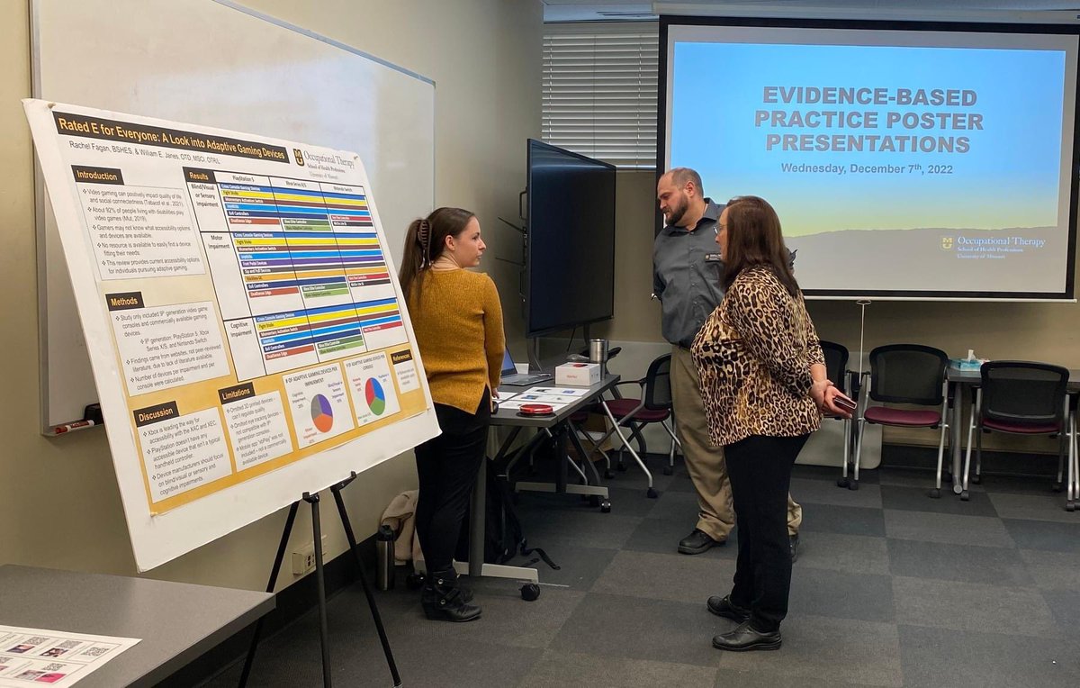 MizzouOT's tweet photo. Last week our OTD Class of 2024 students presented posters sharing their research and engaging attendees on various topics.  All groups did excellent! #MizzouOT #otresearch #occupationaltherapystudent https://t.co/yv2TEum4bV
