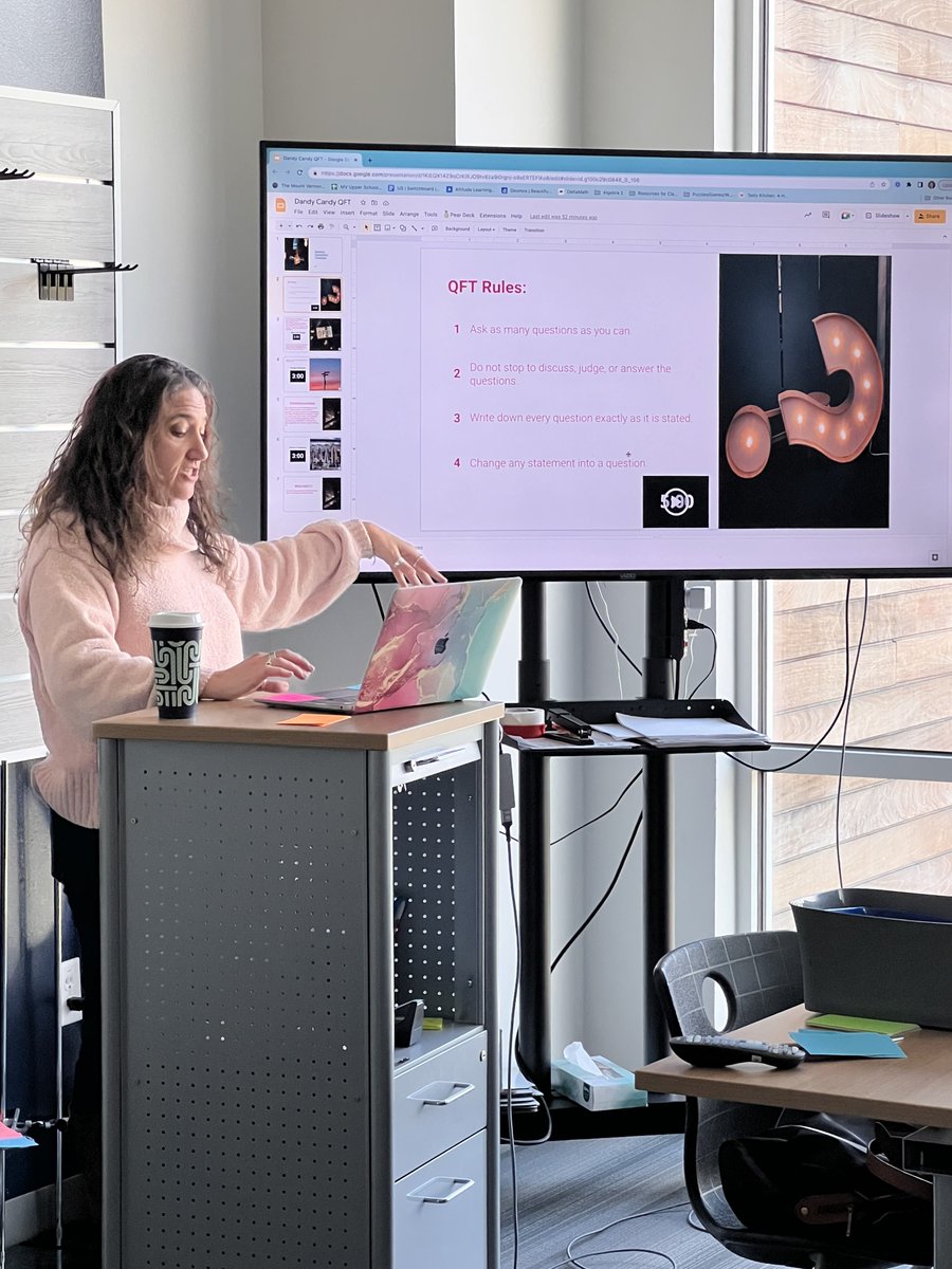 KristaFancher's tweet image. I’ve been curious to see the #QFT in a math class. The amazing @BeccaTiffin invited me today. I loved how Ss generated Qs from a cryptic video showing surface area and volume. Loved watching them realize the “how &amp;amp; why” Qs are the meaty ones. #Inquiry @RightQuestion @TheMVSchool