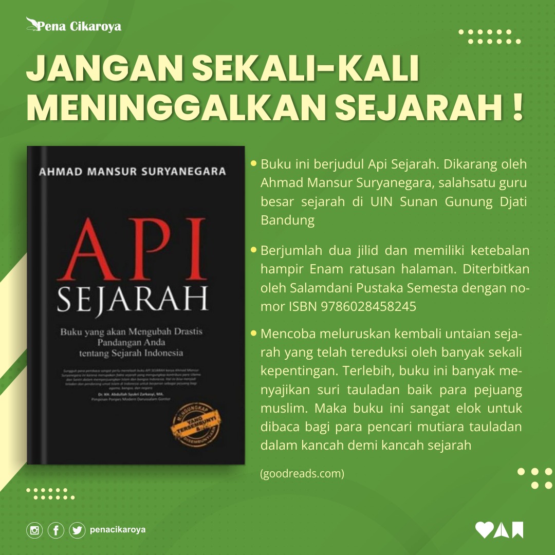 penacikaroya's tweet photo. "Sejarah ditulis oleh pemenang" kutipan populer ini menyiratkan bahwa sejarah kerap kali direduksi berdasar kepentingan atau tujuan suatu entitas tertentu. Buku ini pun hadir guna mendestruksi stigma tersebut.

#sejarah #buku #apisejarah https://t.co/9MDjeC6Pie