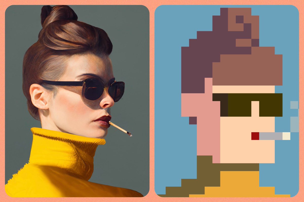 SkullTakes's tweet photo. #Hunked
#HunkArt. 

Still loving playing around in @midjourney_ai with my @HunksArt. #hunks 

#Cardano #NFTs #CNFTs #AiArt #PixelArt https://t.co/fgIAlrHmuv