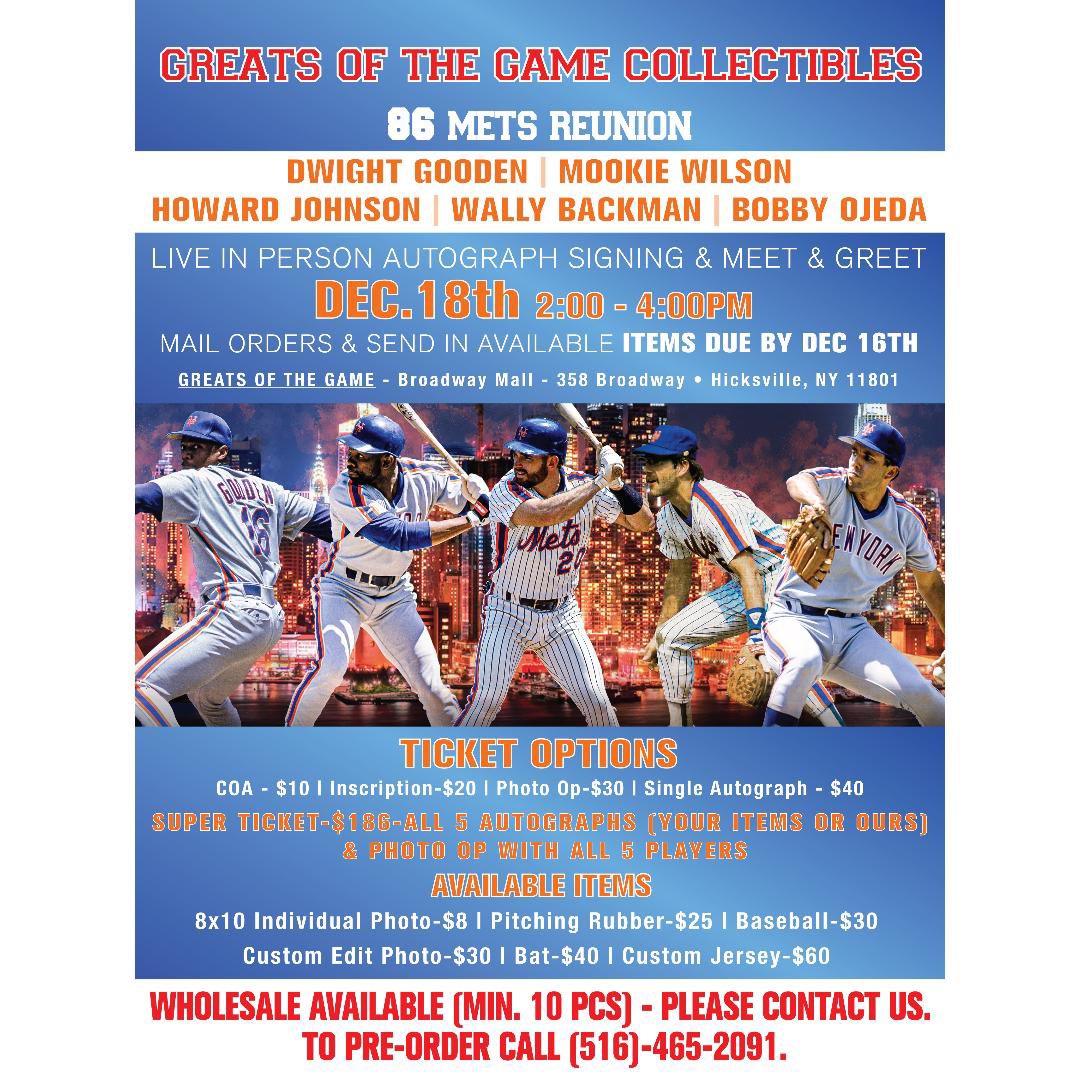 KZSportsMktg's tweet photo. Go see my friend @20Hojo on 12/18, along with @Mets Legends @DocGooden16 #MookieWilson #WallyBackman & #BobbyOjeda at Greats of the Game inside the Broadway Mall in Hicksville, NY.
#MetsTwitter https://t.co/cQLqZ2reJP