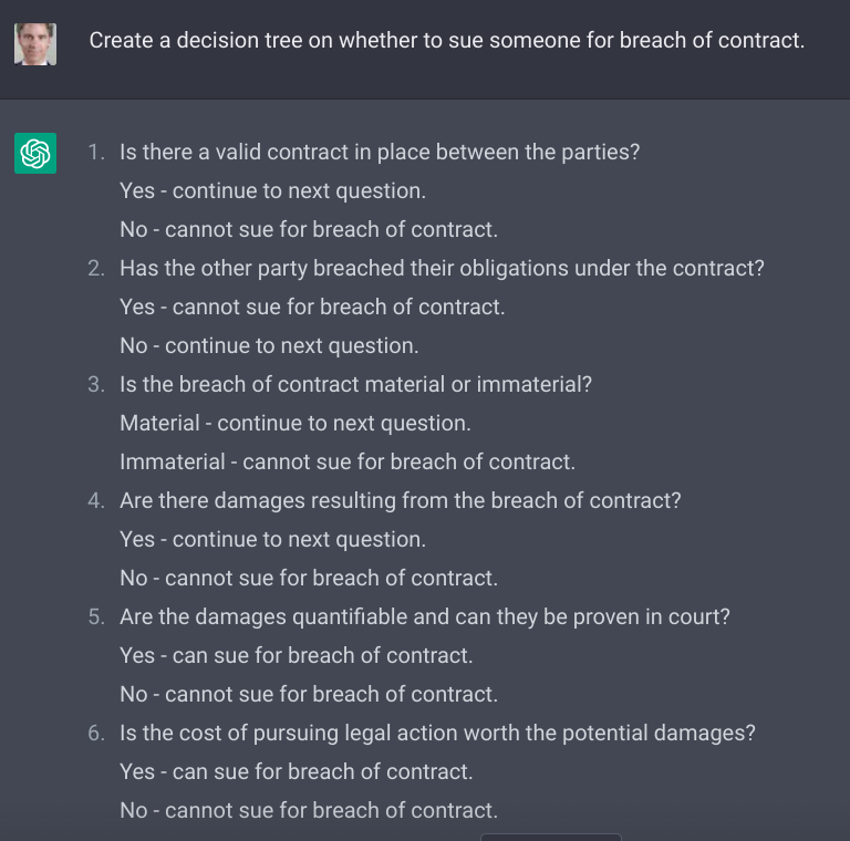 damienriehl's tweet photo. Most-recent #chatgpt realization: It can create decent decision trees: https://t.co/HtIO2d1E5J