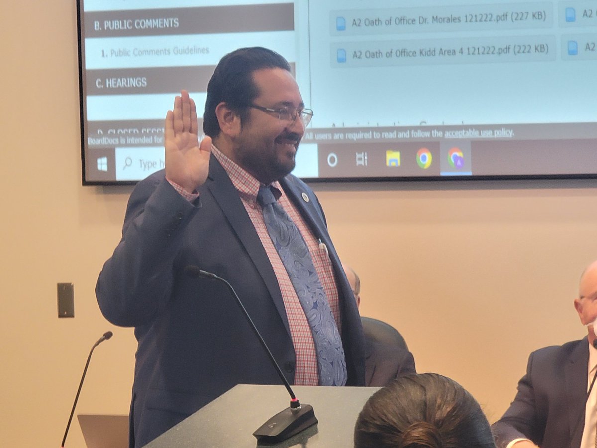 Dr. Morales getting sworn in at VCOE board meeting.  #greatleadership