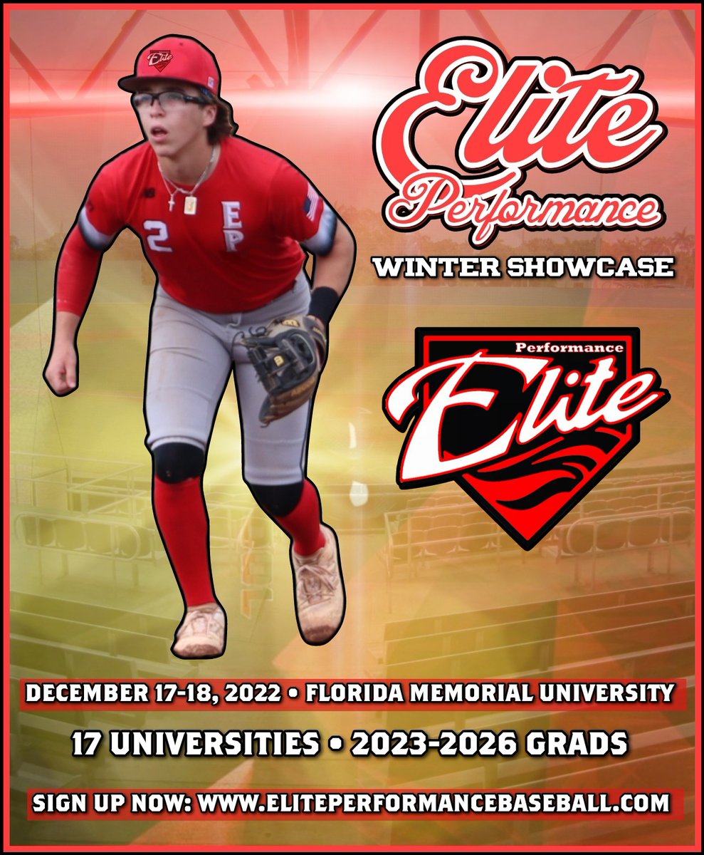 usaprimesoflo's tweet photo. Time is running out and spots are filling up quickly for the 2022 Elite Performance Baseball Winter Showcase! Don't miss out on this opportunity to be seen by 15+ universities all ready to sign South Florida players. Sign up now at https://t.co/tKZtnXRVIA #epfam #baseballshowcase https://t.co/zTt9UUcD3V