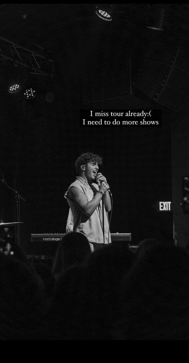 "Já estou com saudades da tour
:( preciso fazer mais shows" - Benson Boone via Instagram Stories.
