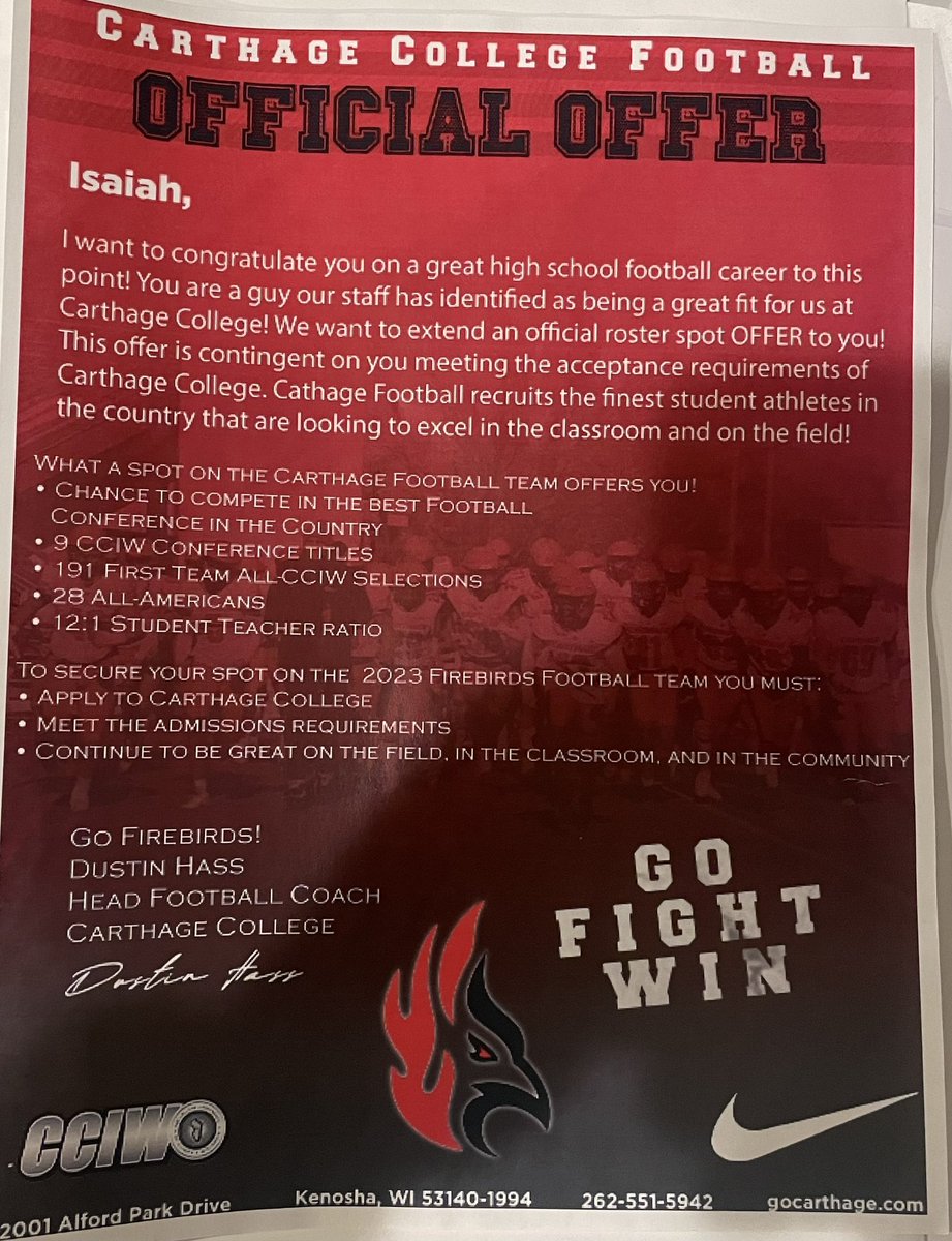 Isaiah Dupree (@isaiahdupree1) on Twitter photo Excited to say i have received an offer from Carthage college! <a href="/Minooka_Indians/">Minooka Football</a> <a href="/MCHS_coach/">Matt Williams</a> <a href="/MCHSBoysBball/">Minooka Boys Basketball</a> <a href="/Coach_Muehling/">Mike Muehling</a> <a href="/CoachDustinHass/">Dustin Hass</a> Excited to say i have received an offer from Carthage college! <a href="/Minooka_Indians/">Minooka Football</a> <a href="/MCHS_coach/">Matt Williams</a> <a href="/MCHSBoysBball/">Minooka Boys Basketball</a> <a href="/Coach_Muehling/">Mike Muehling</a> <a href="/CoachDustinHass/">Dustin Hass</a>