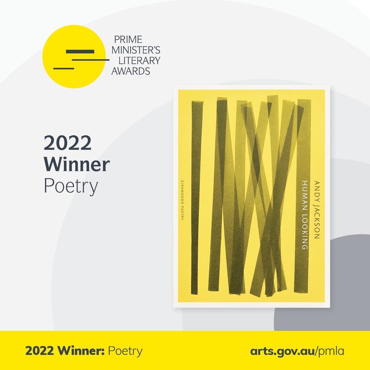 noblewordscomms's tweet photo. The #PMLitAwards Poetry prize goes to… Andy Jackson for Human Looking. Congratulations to Andy &amp; @giramondobooks, &amp; to every incredibly talented poet on the shortlist @ausgovarts #books https://t.co/8lcs7BBSpX
