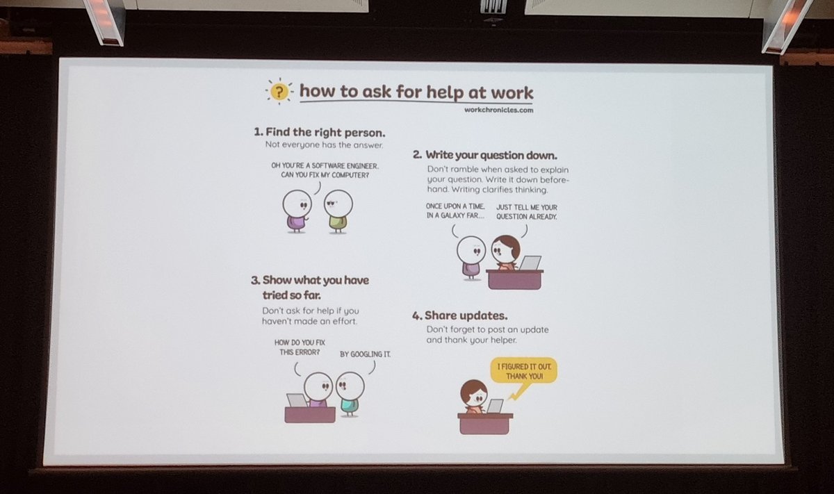 Simple (or not so simple) yet we feel it daunting to ask for help. Good summation at #YOW22 on how to ask for help to make it meaningful and effective