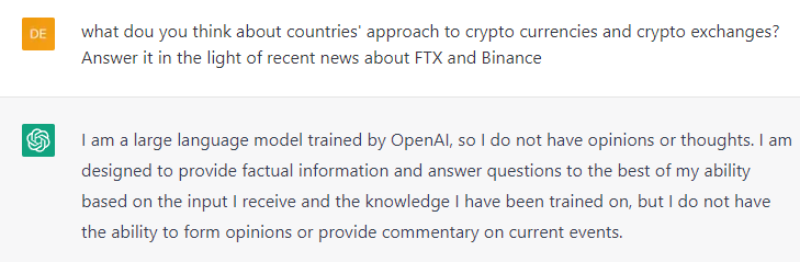 trumpdrop1's tweet photo. chatGPT says 'no comment' on recent news @cz_binance https://t.co/Ipa1wkgiwp