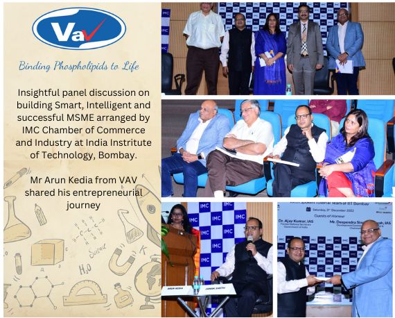 LipidsVav's tweet photo. @ArunKedia from #VAVLipids participated in the Entrepreneurial panel discussion arranged by IMC Chamber Of Commerce and Industry (IMC) and gave a deep insights on his journey and experience for building smart, intelligent and successful #MSME at IIT, Bombay

#VAV #Phospholipids https://t.co/YWgiDzh7ch