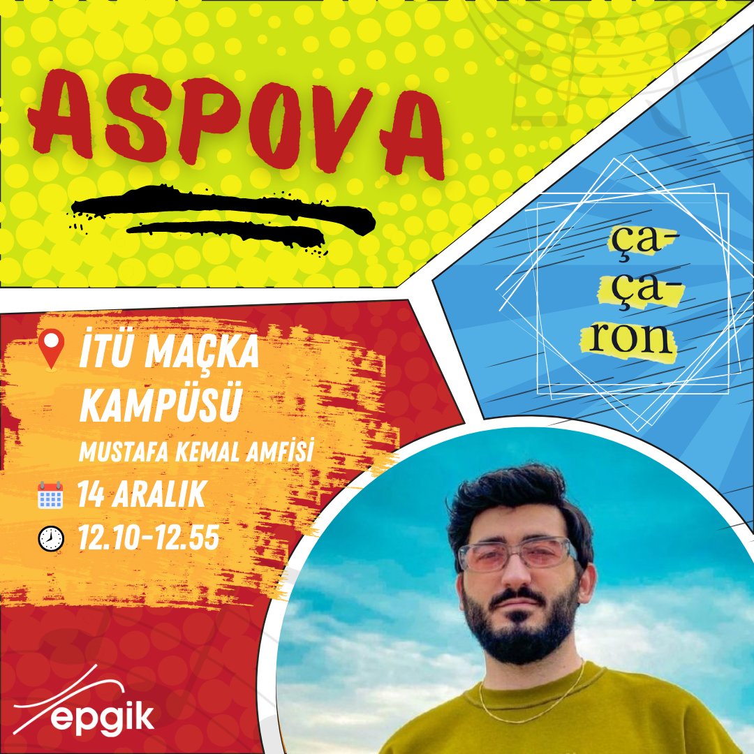 Türkçe Rapin önde gelen isimlerinden Aspova sizlerle! 🎤 Müzisyenliği ve Türkçe Rapi daha yakından tanıyabileceğiniz oturumumuz 14 Aralık'ta İTÜ Maçka Kampüsü'nde! 💯 💻Etkinliğe kayıt olmak ve detaylı bilgi almak için epgik.com'u ziyaret edebilirsiniz!