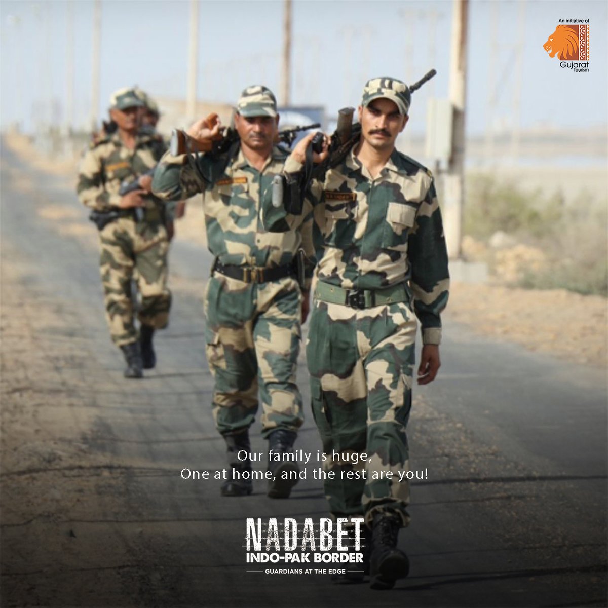 We are a big family, and yes you are part of it. The #BSF proudly calls the nation one big family and invites you to visit #Nadabet #IndoPakBorder, one of India's premium #bordertourism destination.

#bsfjawans #visitnadabet #SeemaDarshan #gujarat #gujarattourism