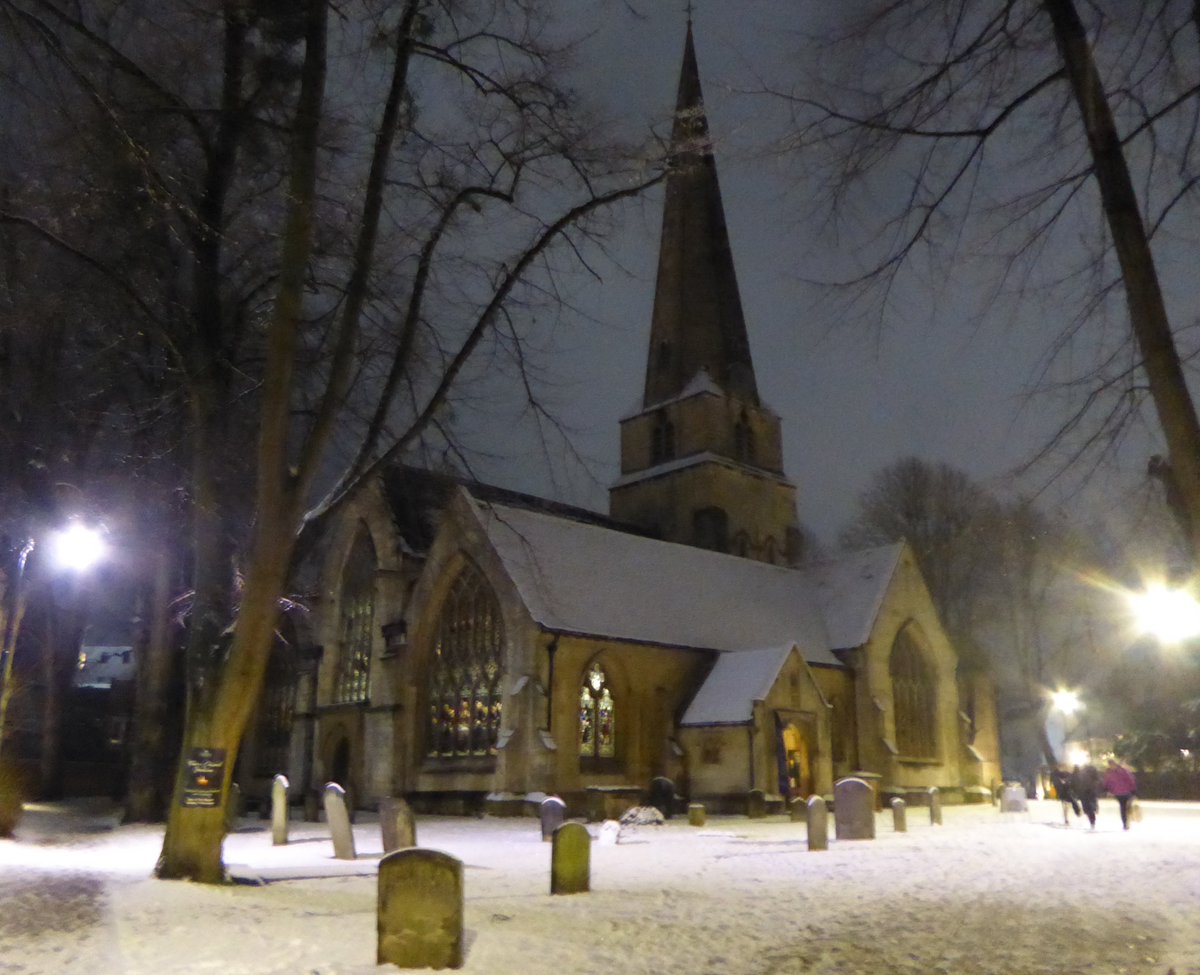 StMattsChelt's tweet image. Snowy night at Cheltenham Minster