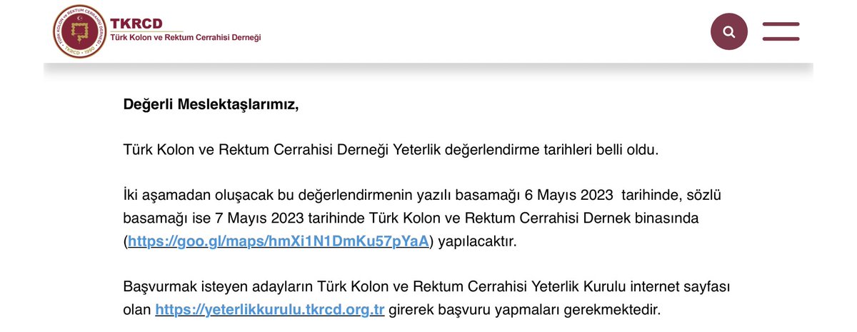 Türk Kolon ve Rektum Cerrahisi Yeterlik değerlendirme tarihleri belli oldu. Ayrıntılara tkrcd.org.tr ‘den ulaşabilirsiniz.