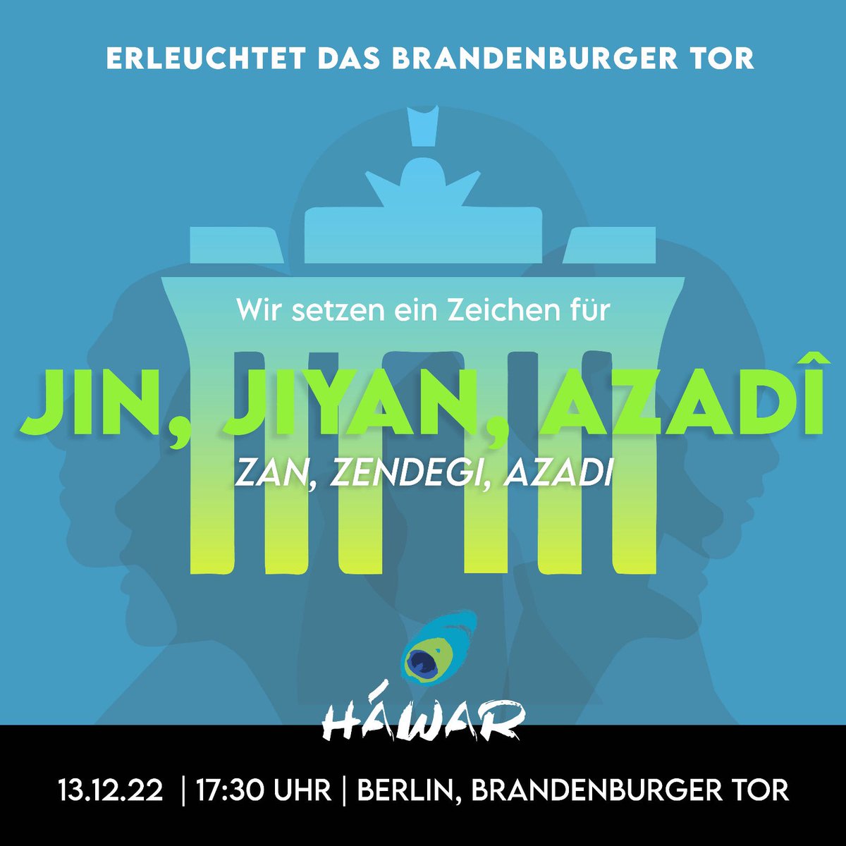 NatalieAmiri's tweet photo. Heute am Brandenburger Tor 17:30 Uhr. @DuezenTekkal hat es geschafft, dass heute das Brandenburger Tor erleuchtet wird für die freiheitskämpfenden Menschen im #Iran… https://t.co/L3CJvlBvsA