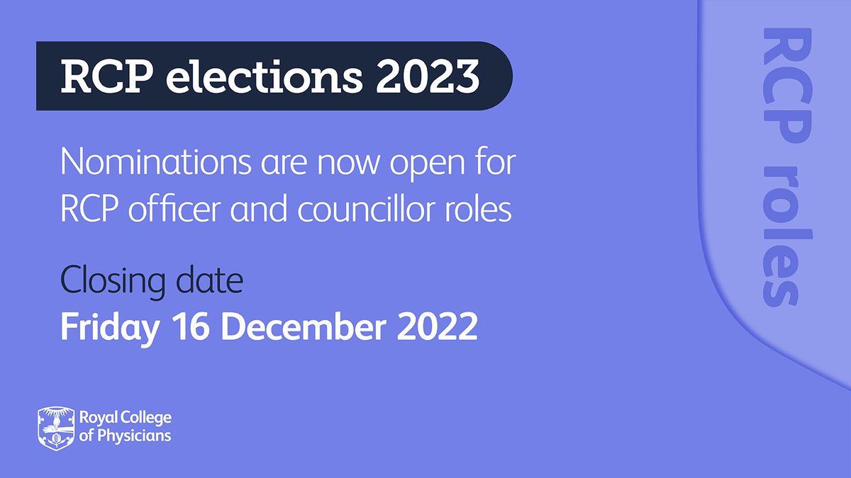RCPhysicians's tweet photo. 📢 Last call 📢

#FellowsRCP are invited to nominate candidates for:

🟣 Senior censor and vice president for education and training
🟣 Vice president for Wales
🟣 Councillors

Visit our website for details, including the annual election of the president: https://t.co/c6ZrVASKNn https://t.co/iTSqcMBbIM