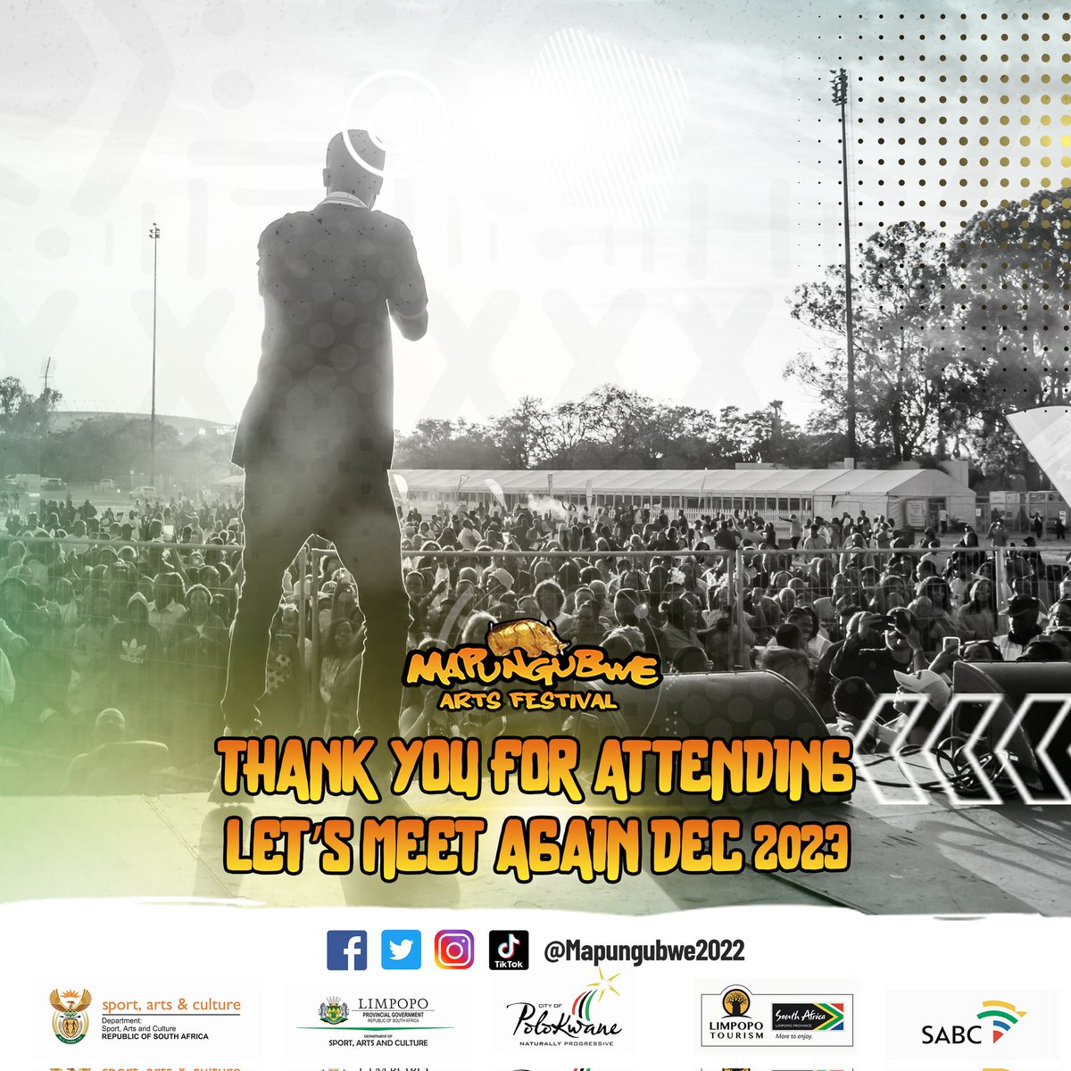 Mapungubwe2023's tweet photo. Thank YOU for making
#MapungubweFest2022 a night to remember!
We hope you and your family have a blessed December, a merry Christmas and a happy new year!
See you at #MapungubweFest2023
#MapungubweArtsFestival #MapungubweFest2022 https://t.co/D6VQMs0SLA