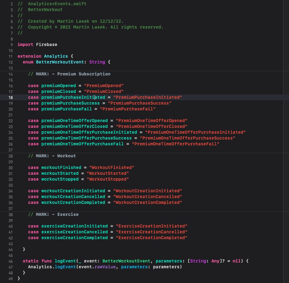 martinlasek's tweet photo. I realized that I am not really tracking what's happening in my app 🤔

So I went and defined 19 tracking points to really understand the bottle necks 🍾

Next update is going to give me a better insight of the usage of @Better_Workout 😍

#buildinpublic #iOSDev https://t.co/lbBBoBtLGk