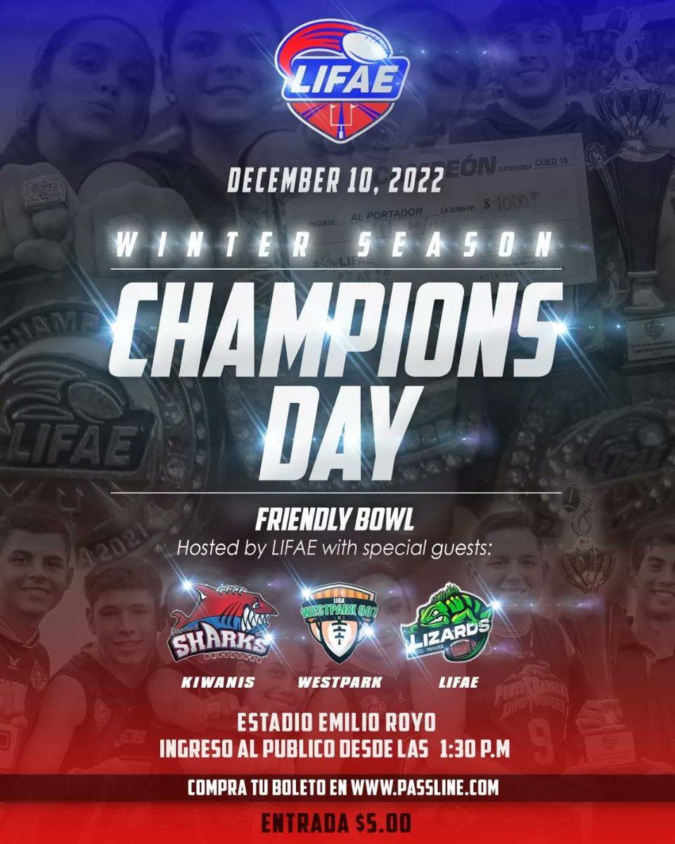 Ricky Barrios Cobas (@ricardobarriosc) on Twitter photo Four different Leagues, among them Westpark507 Football League <a href="/westpark507org/">WestPark507 Football Organization</a>, dispute a Friendly Bowl hosted by LIFAE. Four different Leagues, among them Westpark507 Football League <a href="/westpark507org/">WestPark507 Football Organization</a>, dispute a Friendly Bowl hosted by LIFAE.
