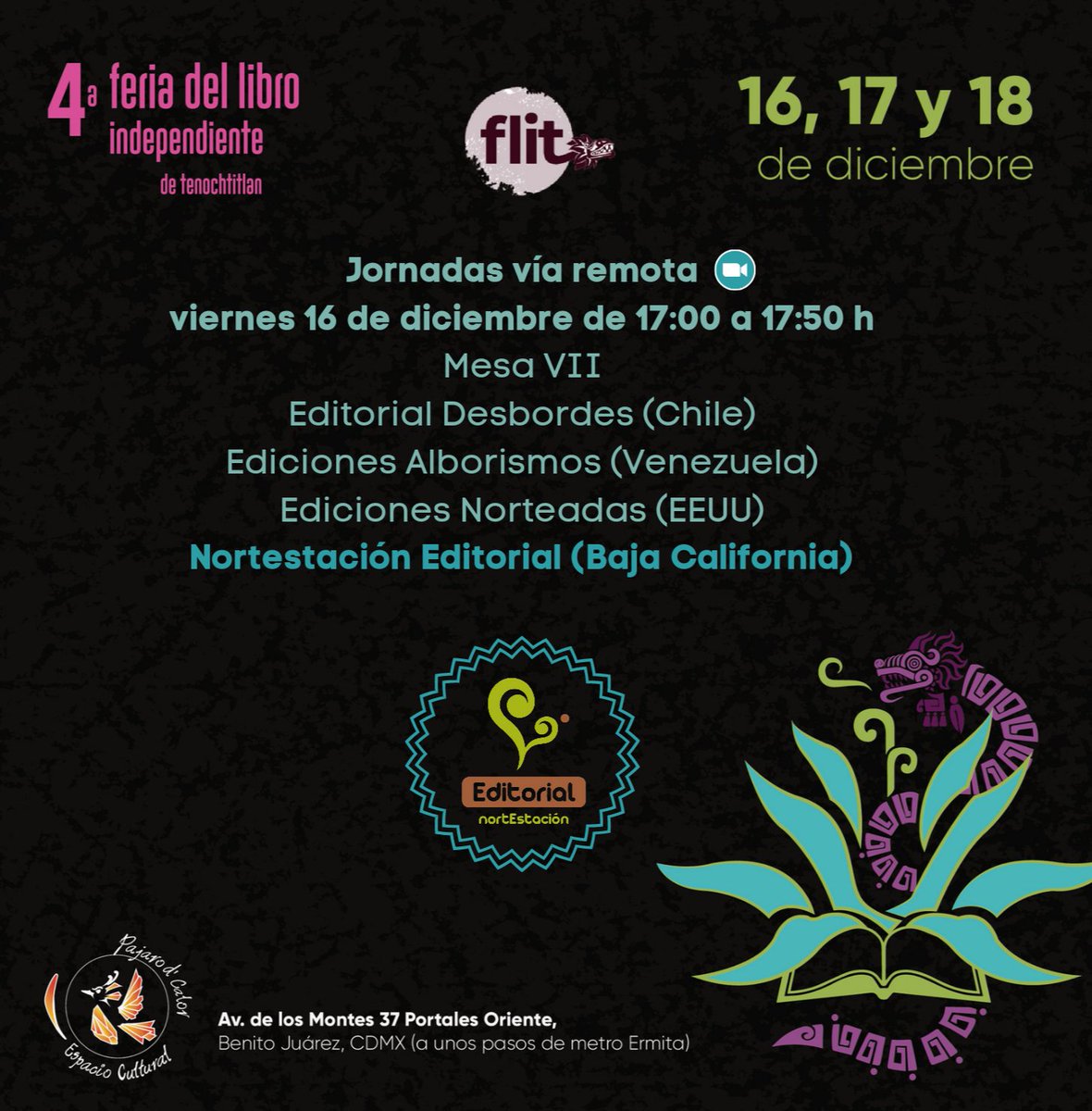 Estamos muy contentos de participar en las jornadas remotas de la 4 feria del libro independiente de Tenochtitlan, junto a nuestras paisanas <a href="/AmazonasEd/">Amazonas Editorial</a> representado a #BajaCalifornia  quédate pendiente de nuestras redes🥳🥳🥳