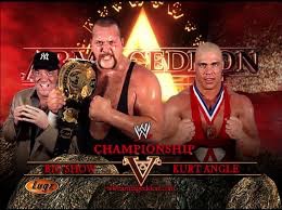 partial rundown for Armageddon this Sunday:
Big Show defends the WWE title against Kurt Angle.
Victoria will be challenged by Trish Stratus & Jacqueline in a triple threat match for the Women’s title.
HBK & HHH settle the score in a 2 out of 3 falls match for the World’s title. https://t.co/zgLh11PoJa