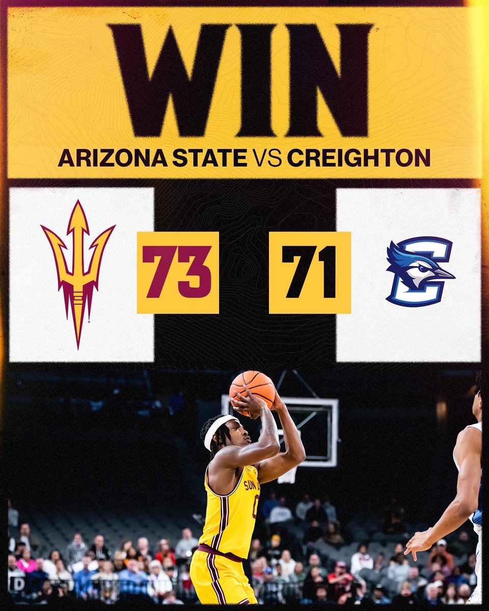 SunDevilHoops's tweet photo. GUT. CHECK. 👊

Arizona State defeats Creighton to earn their 8th straight victory 😈 https://t.co/6pImE9IB80