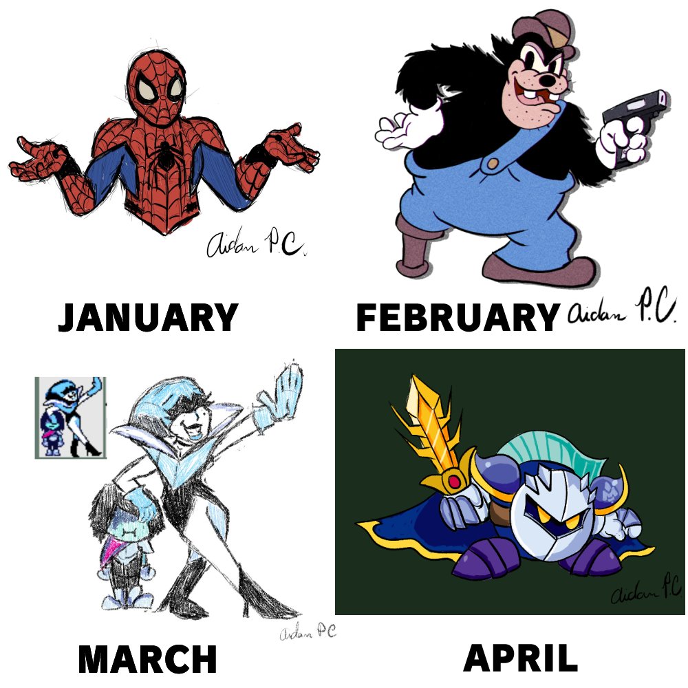 APC_Cipher's tweet image. Decided to do a recap of art I've done over the past year, w/ one piece per month. Actually fairly happy w/ the progress I've made over the year, feel like I've finally gotten grips on CSP and have been steadily improving beyond my comfort zone of silly lil' cartoons.
