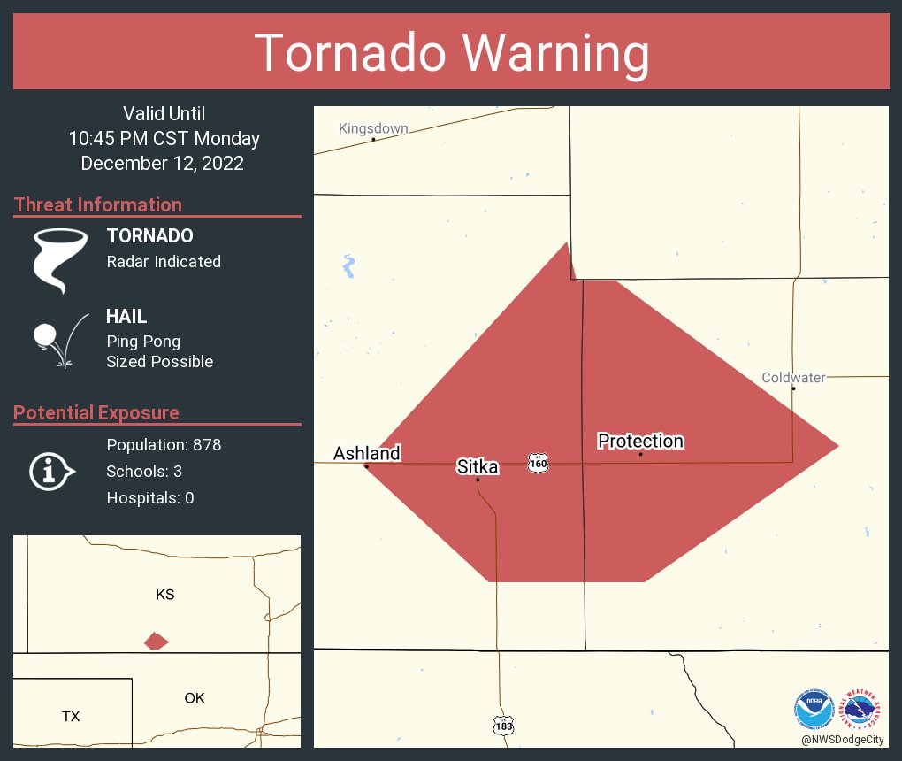 NWS Tornado on Twitter "Tornado Warning continues for Ashland KS, Protection KS and Sitka KS