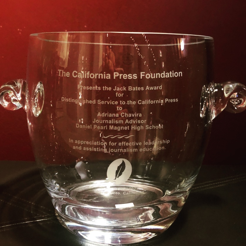 adrianachavira's tweet photo. This fancy award came in the mail today. Thank you @cal_press for my beautiful ice bucket for the Jack Bates Award. https://t.co/49wvARthUM