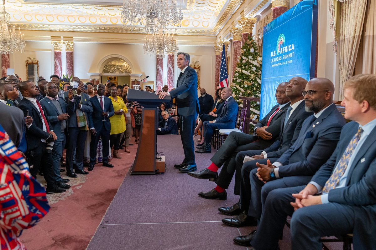 SecBlinken's tweet photo. Innovators and entrepreneurs from Africa are likely to be the ones that solve the world’s most urgent challenges. We hosted an Innovators Gathering with @ProsperAfricaUS, @TonyOElumelu Foundation, @doscareers, and @Google to acknowledge this ahead of the #USAfricaLeadersSummit22. https://t.co/DiLlCzUnot
