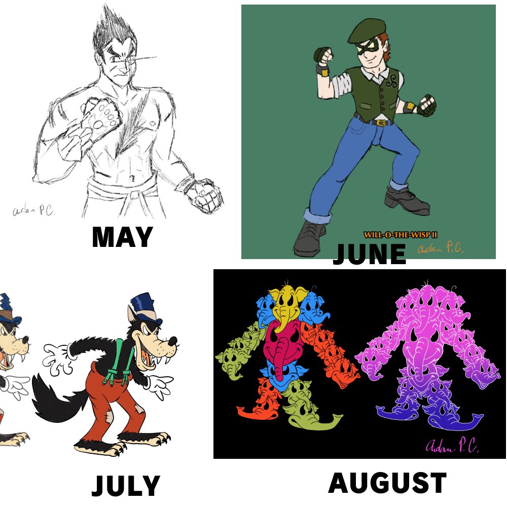 APC_Cipher's tweet image. Decided to do a recap of art I've done over the past year, w/ one piece per month. Actually fairly happy w/ the progress I've made over the year, feel like I've finally gotten grips on CSP and have been steadily improving beyond my comfort zone of silly lil' cartoons.