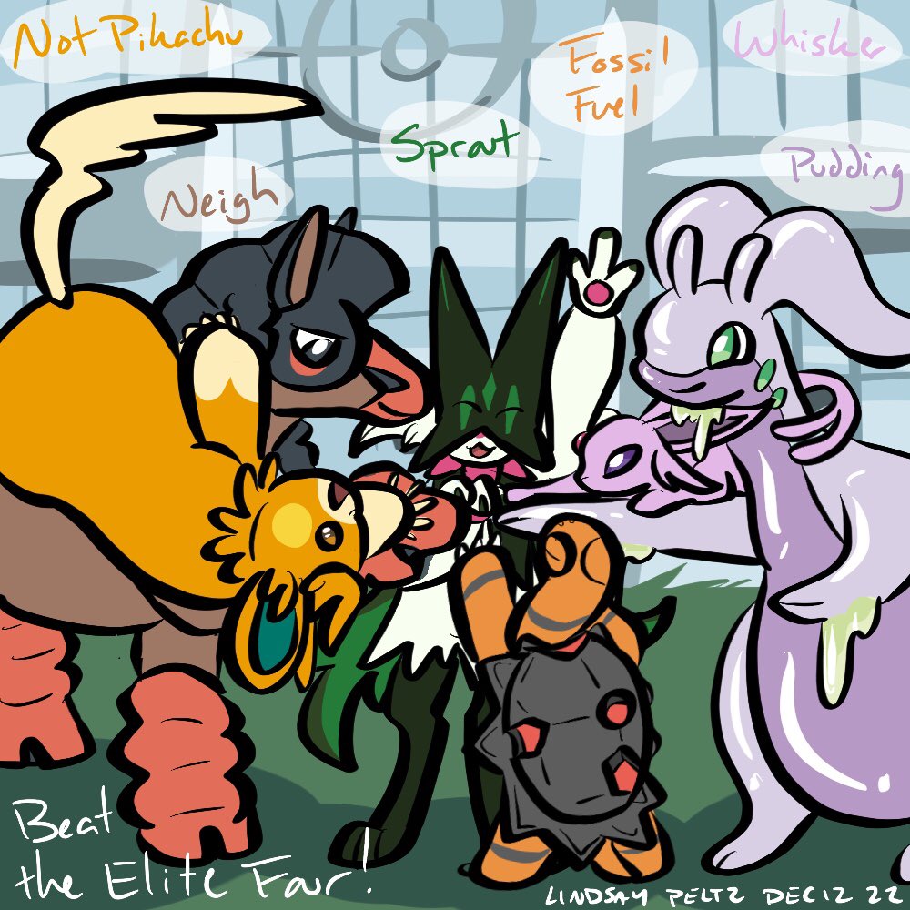 I’ve been drawing my Pokémon as I go through #PokemonViolet This is the team that defeated the Elite Four and Champion!
