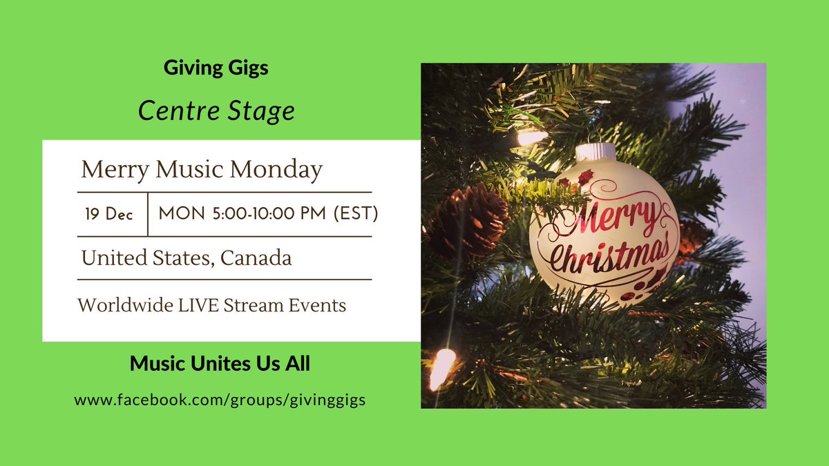 😲 Merry Music Monday LIVE@GivingGigs
US/CA fb.me/e/5nPWiQayt
Music Unites Us All  💞🎶

#givinggigs #megamusicmondays #unitedstates #canada